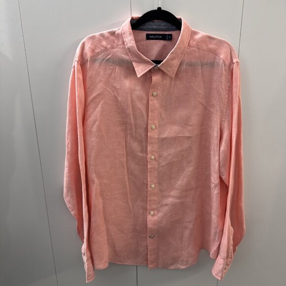 Nautica Men's Salmon Pink 100% Linen Long Sleeve Button Down Shirt XL - Picture 1 of 13
